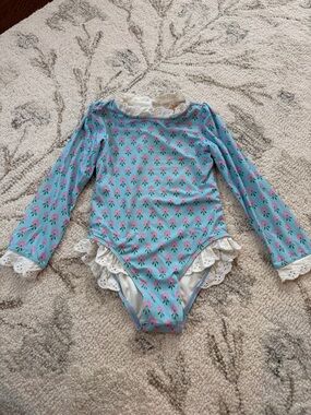 The Beaufort Bonnet Company Blue and Pink Floral Long-Sleeve One-Piece